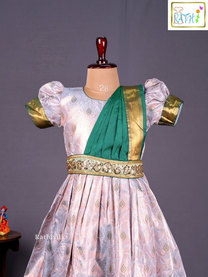 Girls’ Saree Dress with Green Davani