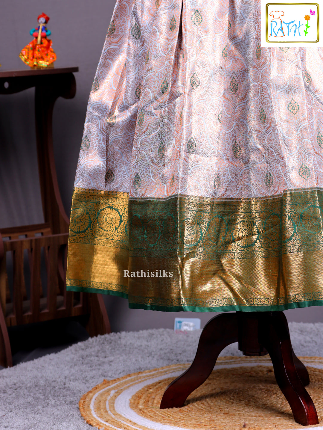 Girls’ Saree Dress with Green Davani