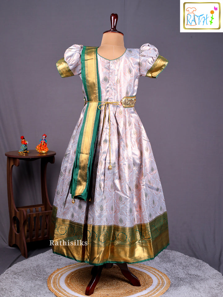 Girls’ Saree Dress with Green Davani
