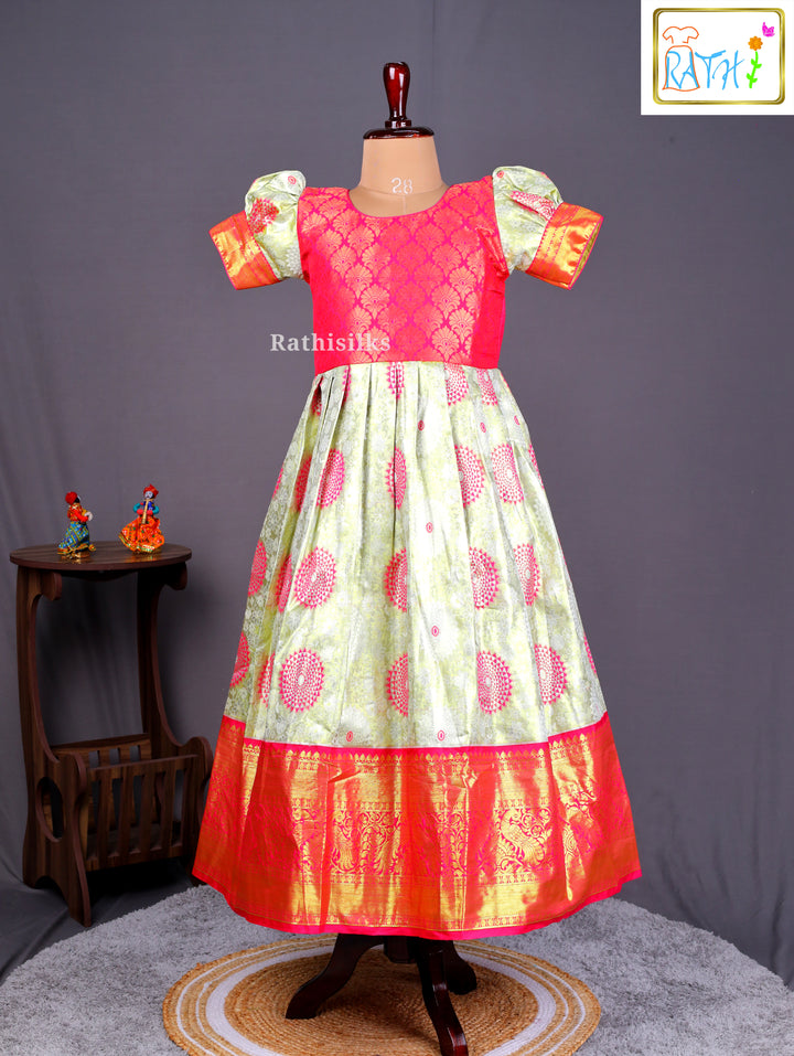 Pink & Green Art Silk Saree Dress
