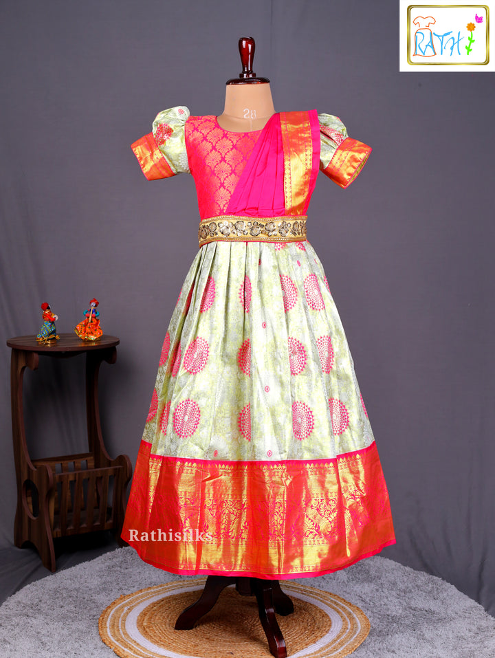 Pink & Green Art Silk Saree Dress