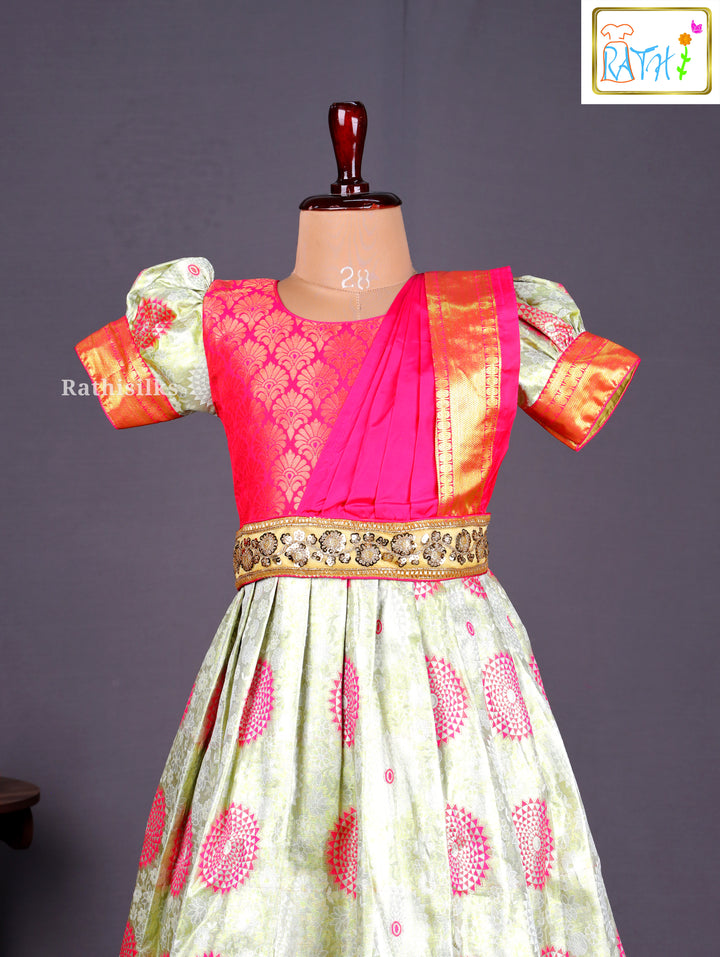 Pink & Green Art Silk Saree Dress