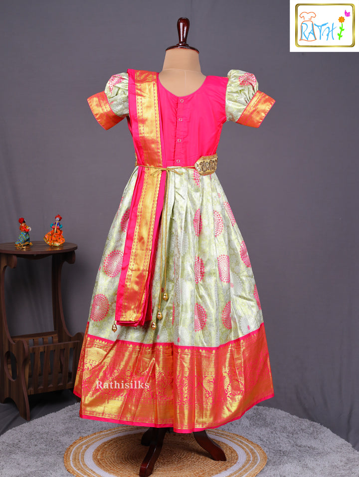 Pink & Green Art Silk Saree Dress