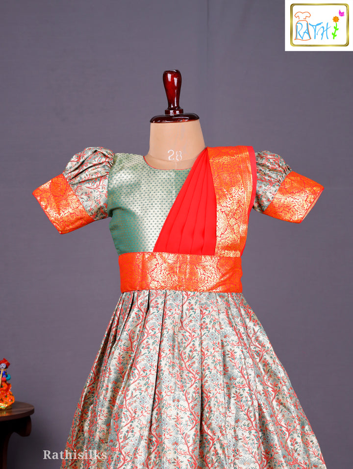 Green & Orange Art Silk Saree Dress