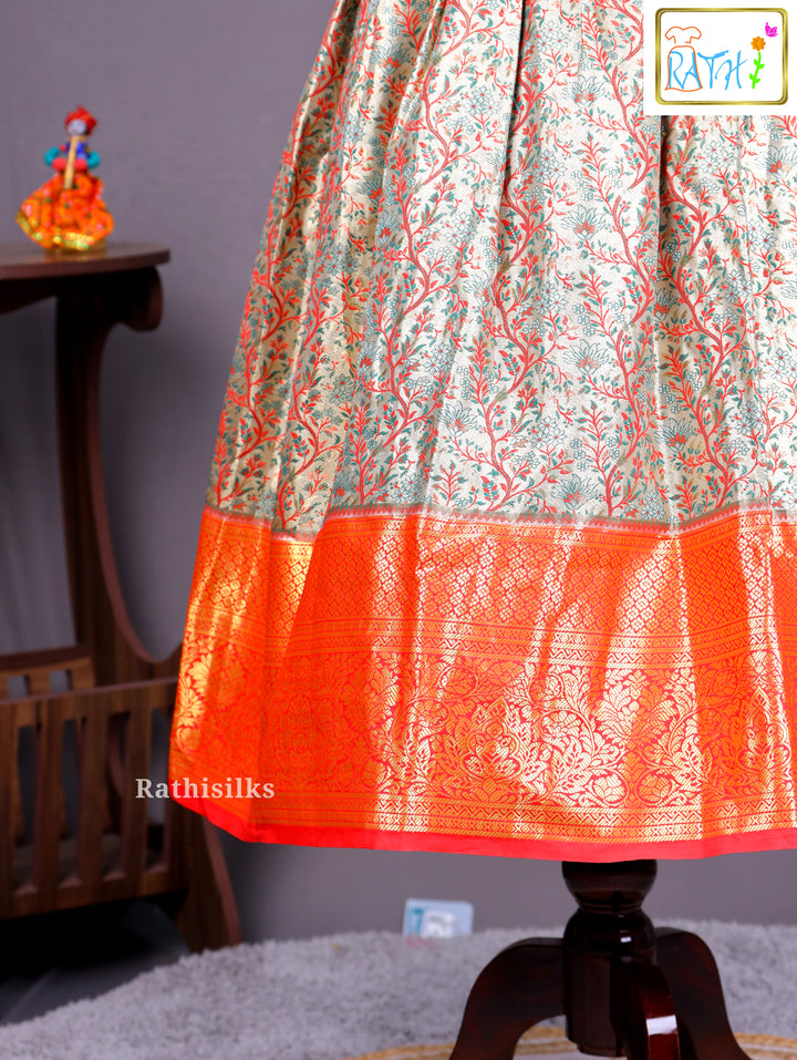 Green & Orange Art Silk Saree Dress