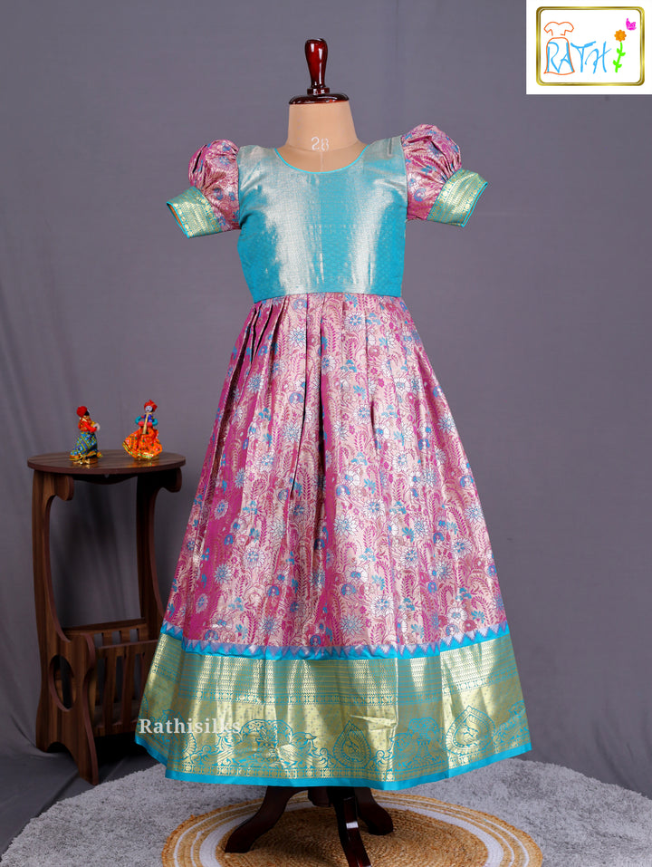 Girls’ Saree Dress with Turquoise Davani