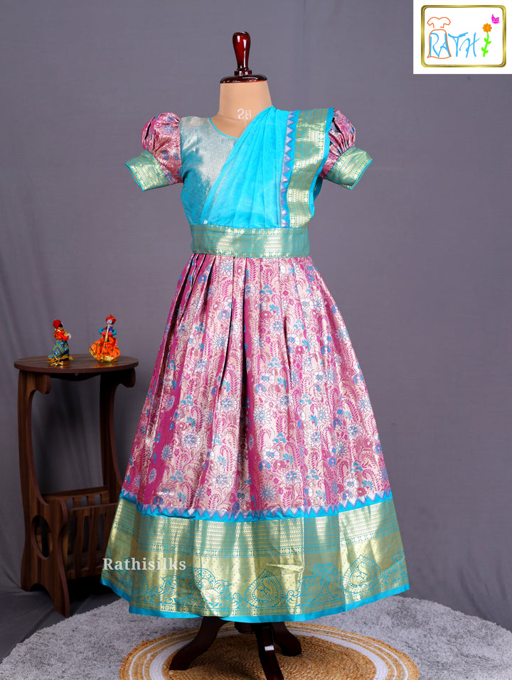 Girls’ Saree Dress with Turquoise Davani