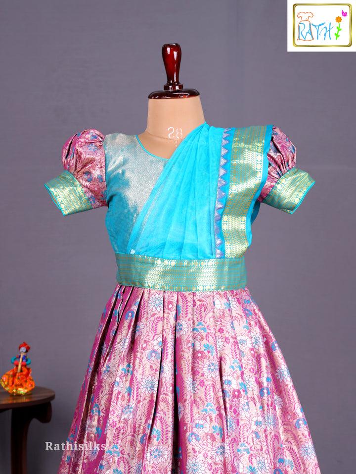 Girls’ Saree Dress with Turquoise Davani