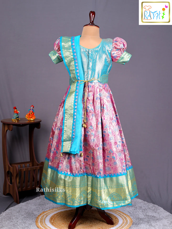 Girls’ Saree Dress with Turquoise Davani