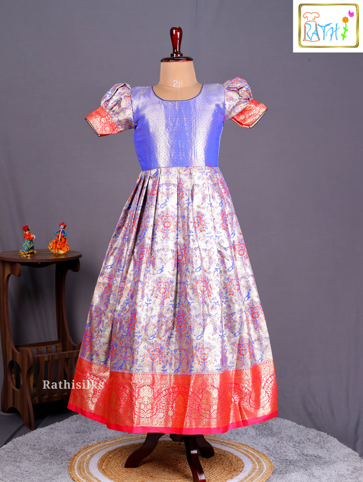 Girls’ Saree Dress with Navy Blue Davani