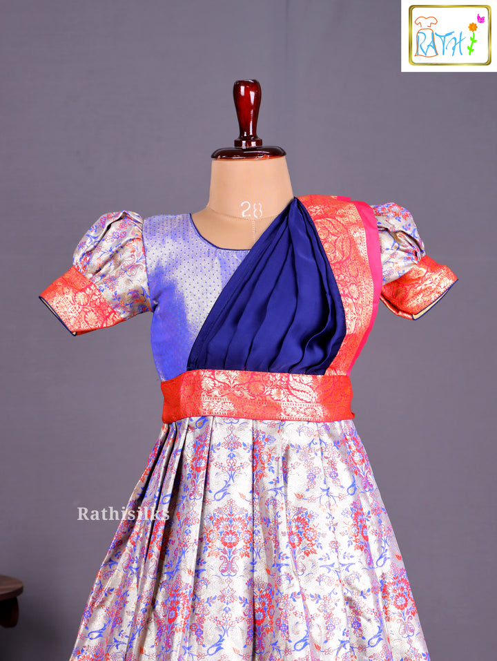 Girls’ Saree Dress with Navy Blue Davani