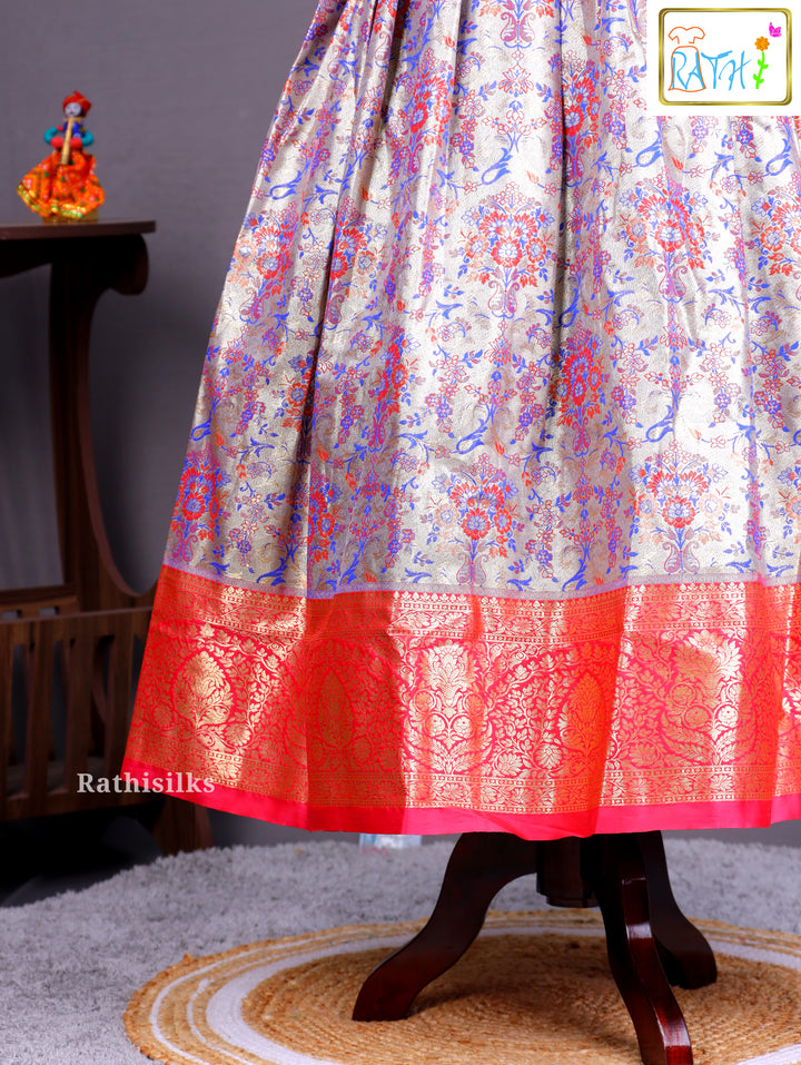 Girls’ Saree Dress with Navy Blue Davani