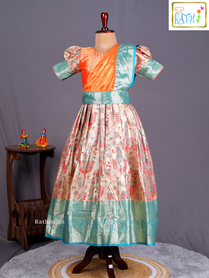 Girls’ Saree Dress with Orange Davani