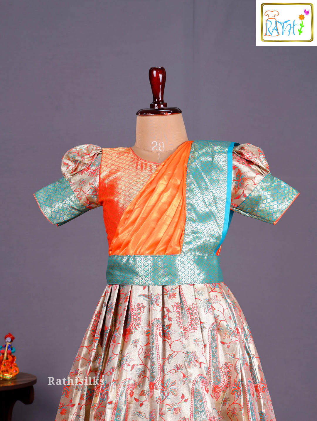 Girls’ Saree Dress with Orange Davani