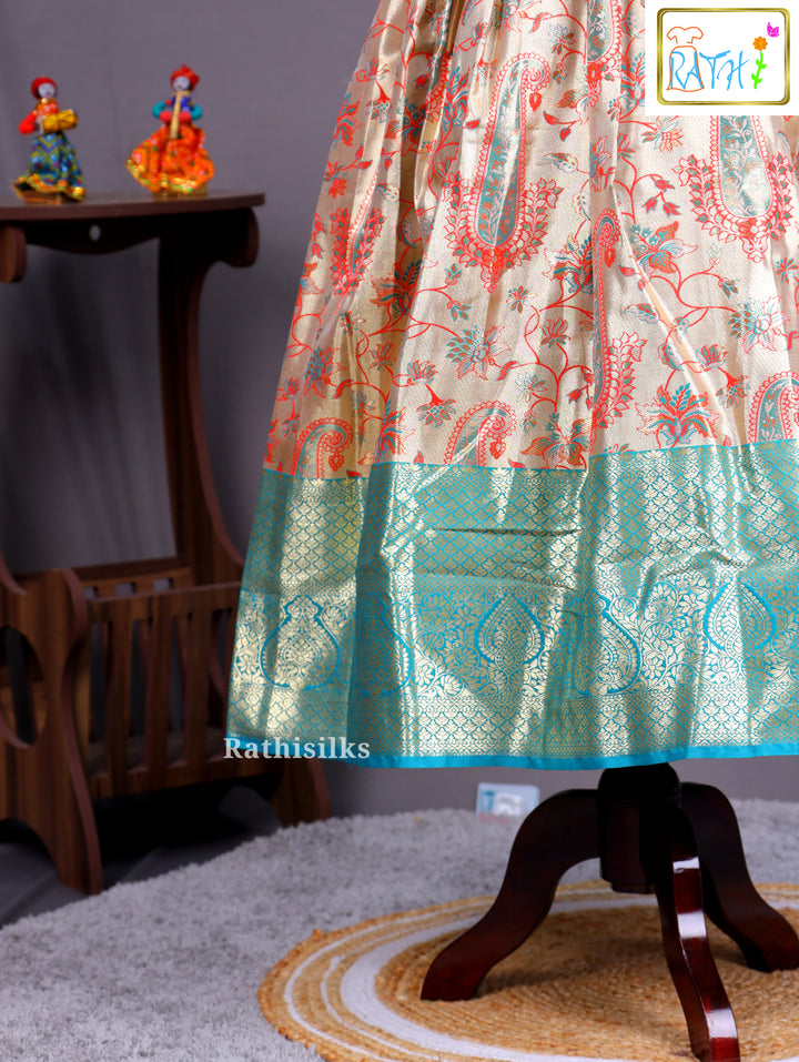 Girls’ Saree Dress with Orange Davani