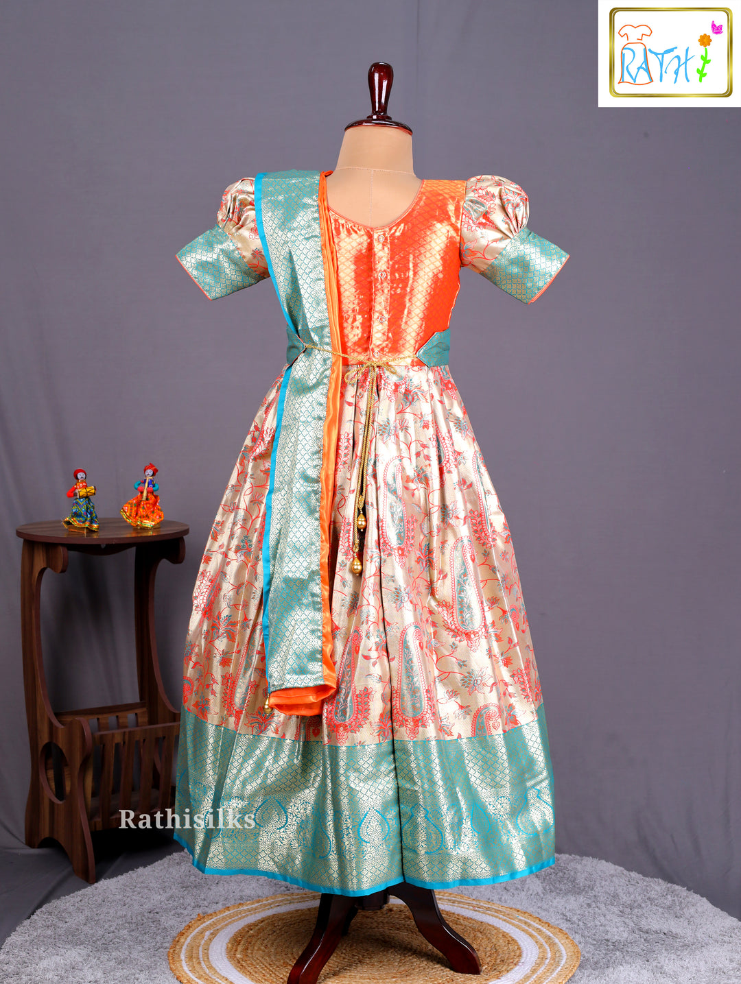 Girls’ Saree Dress with Orange Davani