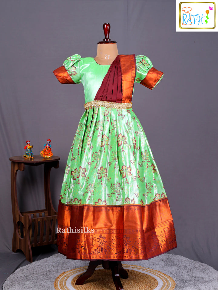 Girls’ Saree Dress with Maroon Davani