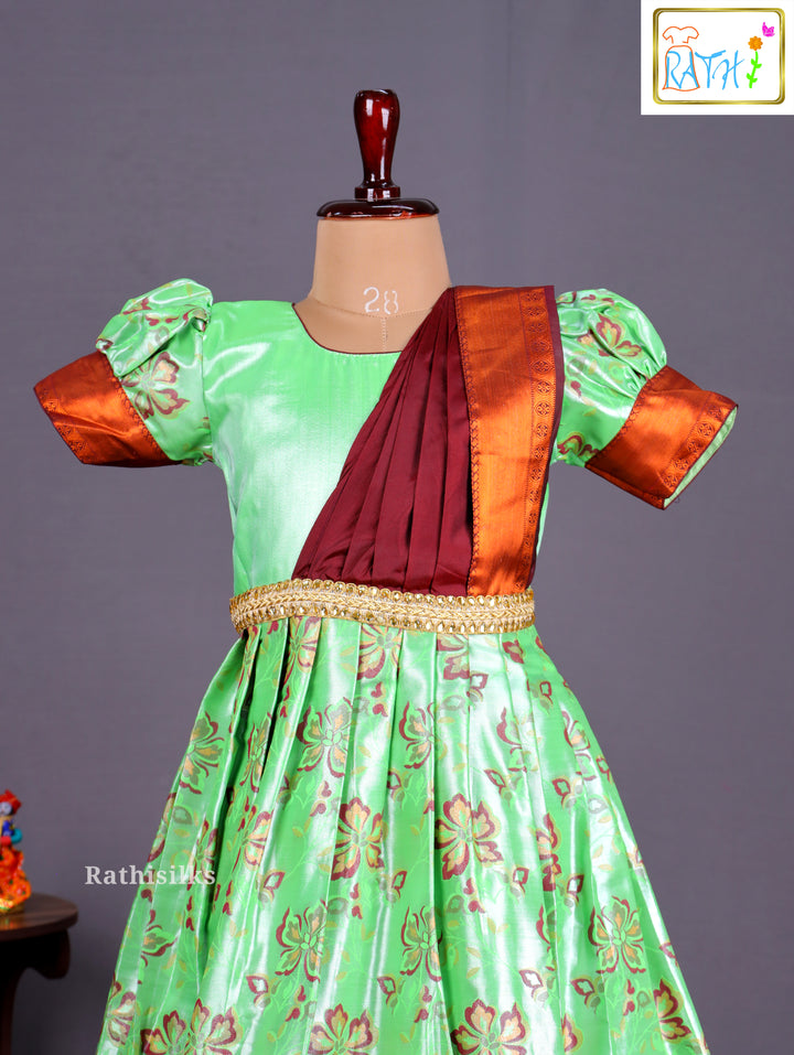 Girls’ Saree Dress with Maroon Davani