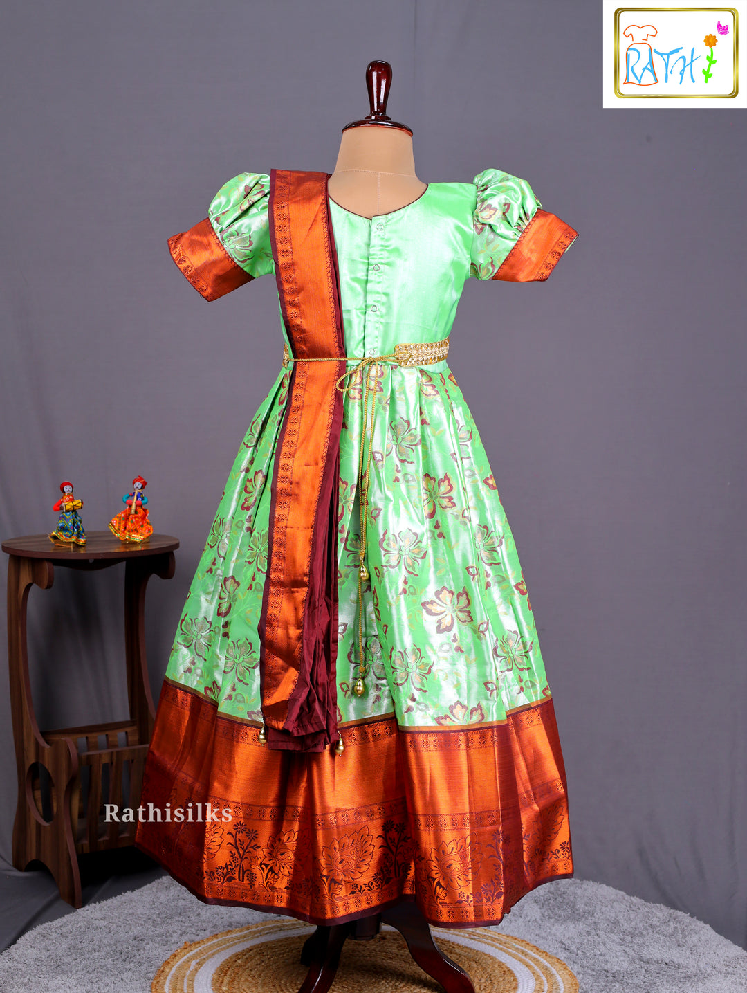 Girls’ Saree Dress with Maroon Davani