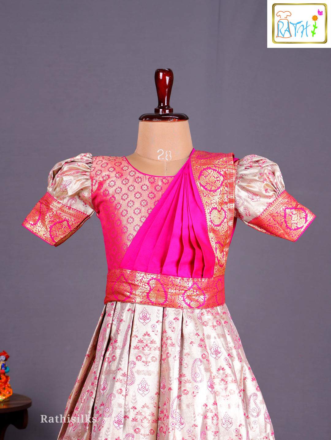 Girls’ Saree Dress with Pink Davani