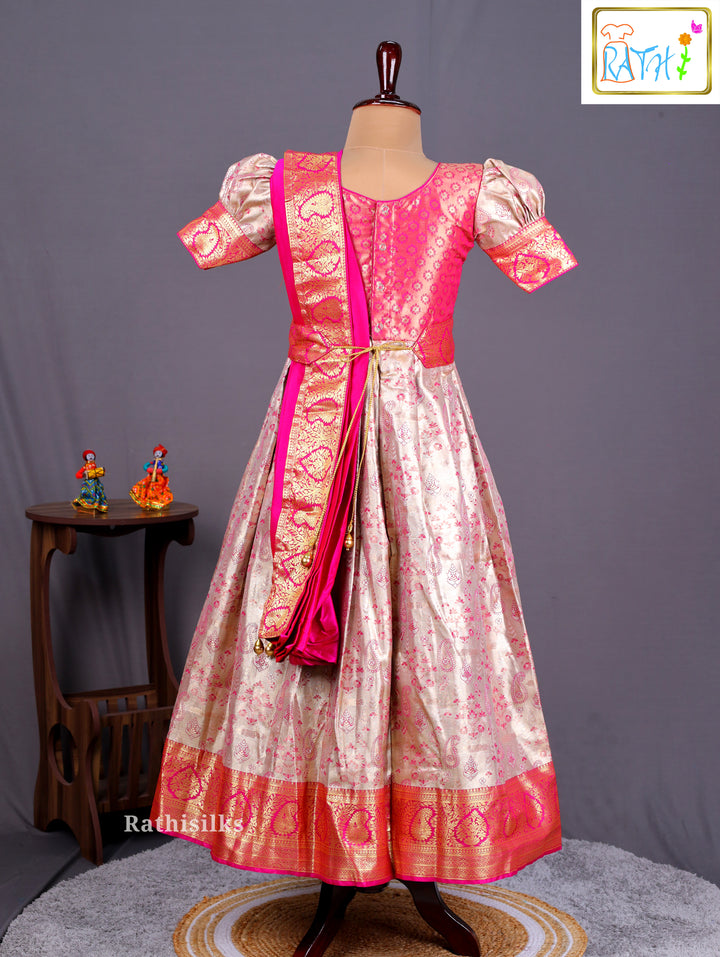 Girls’ Saree Dress with Pink Davani