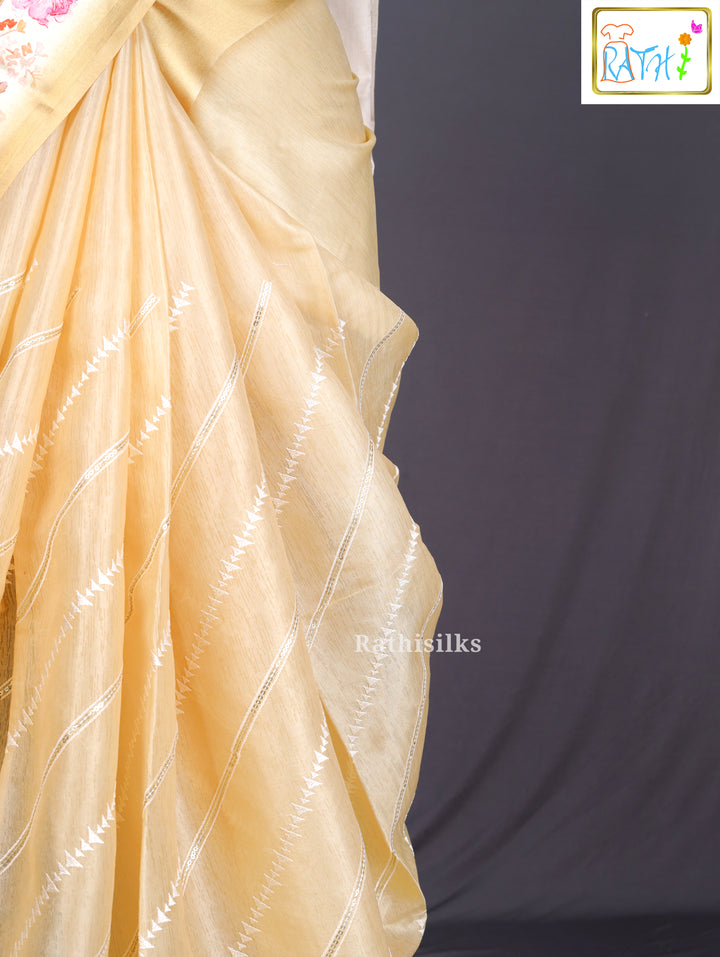 Pastel Yellow Synthetic Saree