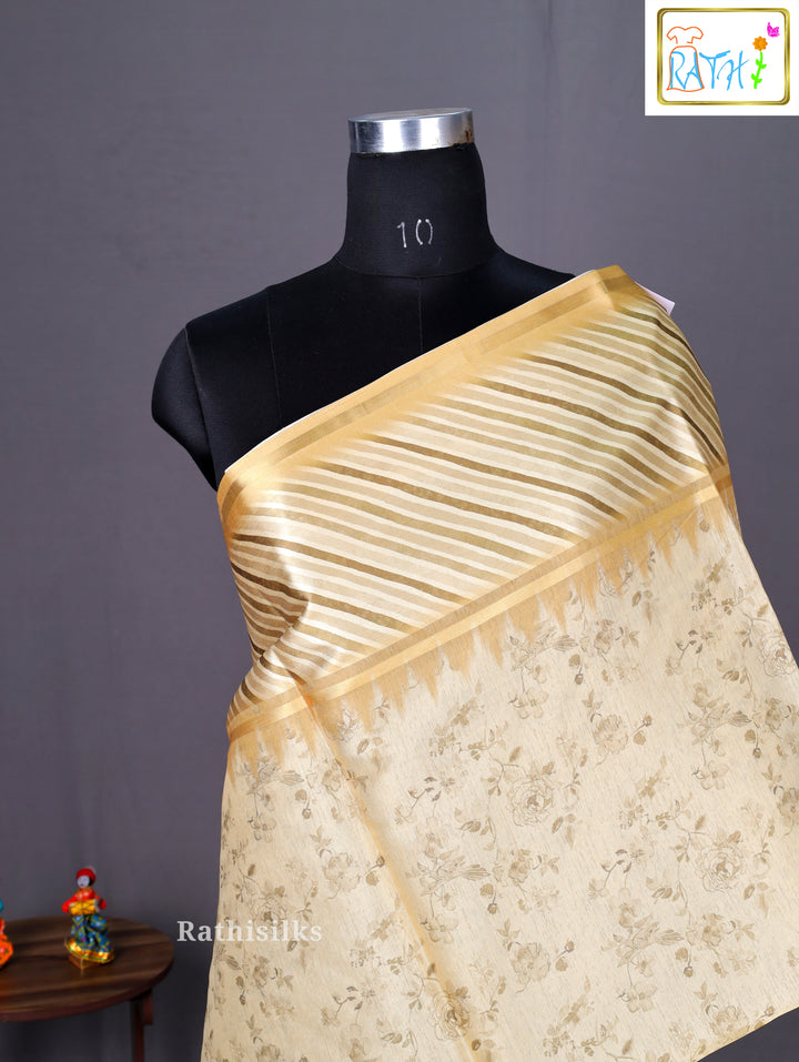 Pastel Yellow Synthetic Saree