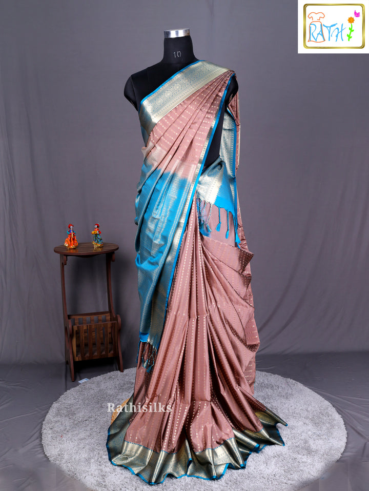 Elegant Brown & Blue Art Silk Saree