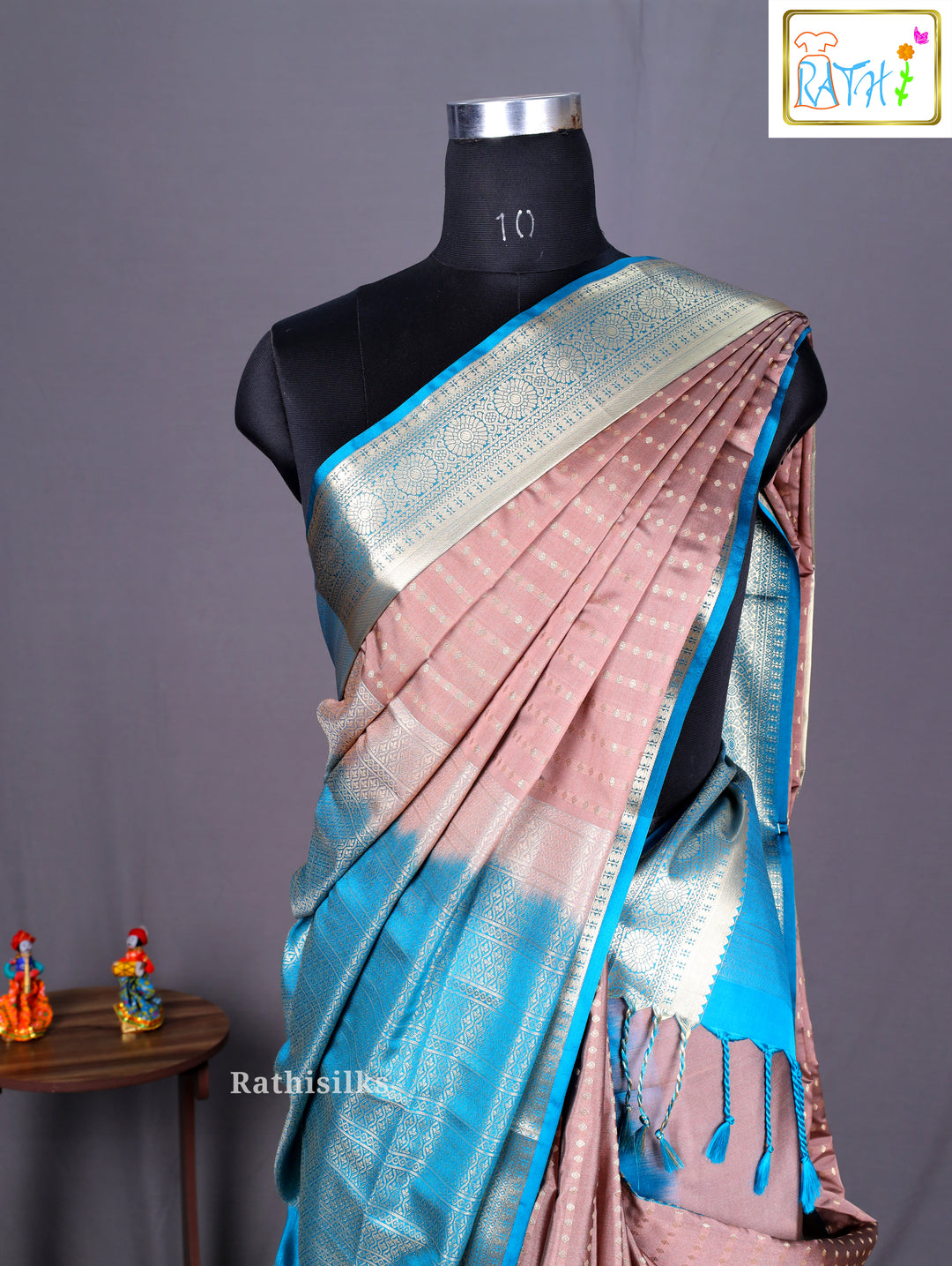 Elegant Brown & Blue Art Silk Saree
