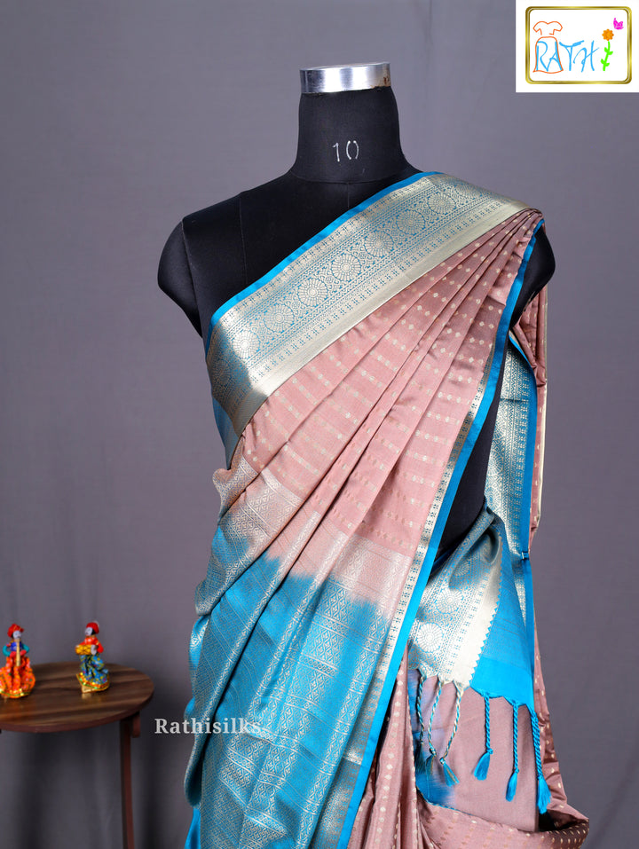 Elegant Brown & Blue Art Silk Saree