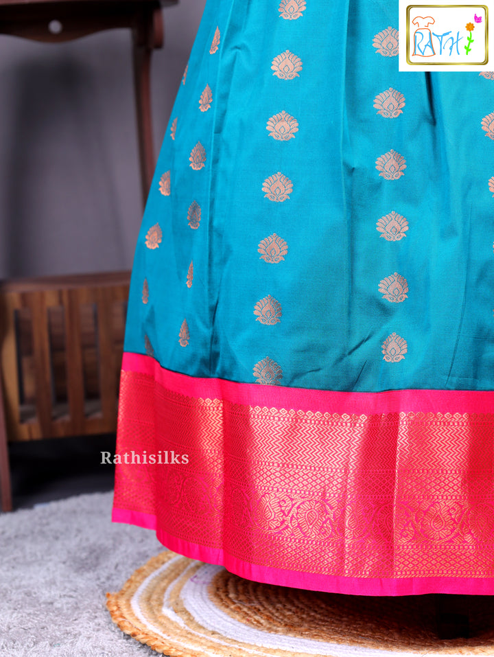 Pink Karishma Top & Teal Art Silk Pavadai
