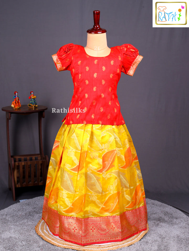 Traditional Red & Yellow Tissue Pavadai Sattai