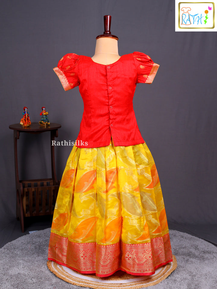Traditional Red & Yellow Tissue Pavadai Sattai