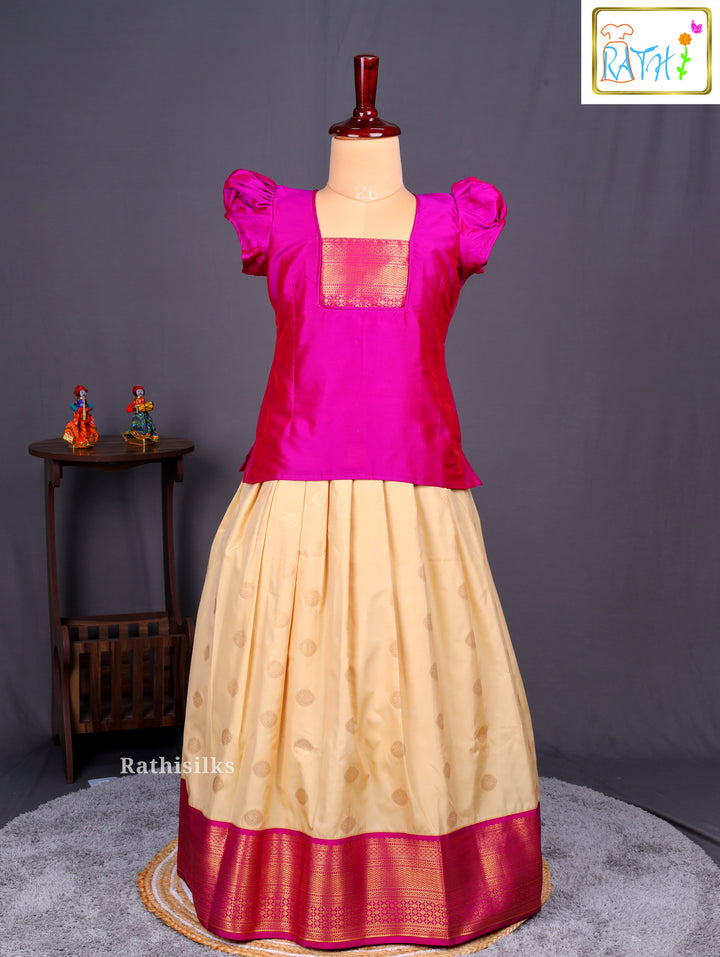 Traditional Pink Karishma Top with Cream Art Silk Pavadai