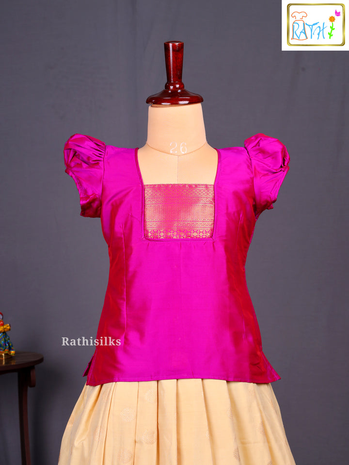 Traditional Pink Karishma Top with Cream Art Silk Pavadai
