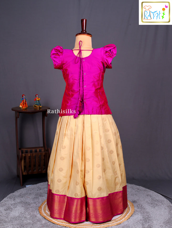 Traditional Pink Karishma Top with Cream Art Silk Pavadai