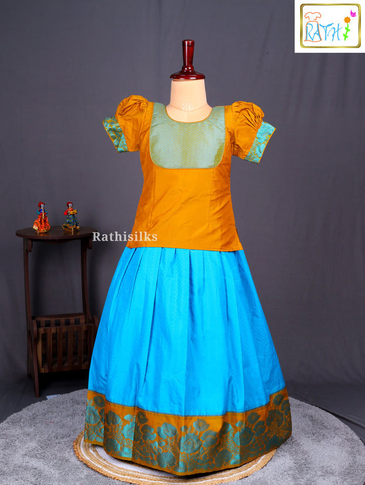 Traditional Green & Blue Art Silk Pavadai Sattai