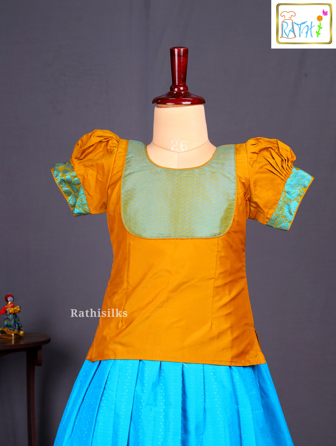 Traditional Green & Blue Art Silk Pavadai Sattai