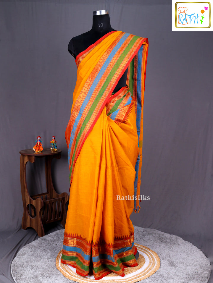 Traditional Mustard Yellow Cotton Saree