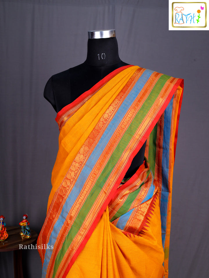 Traditional Mustard Yellow Cotton Saree