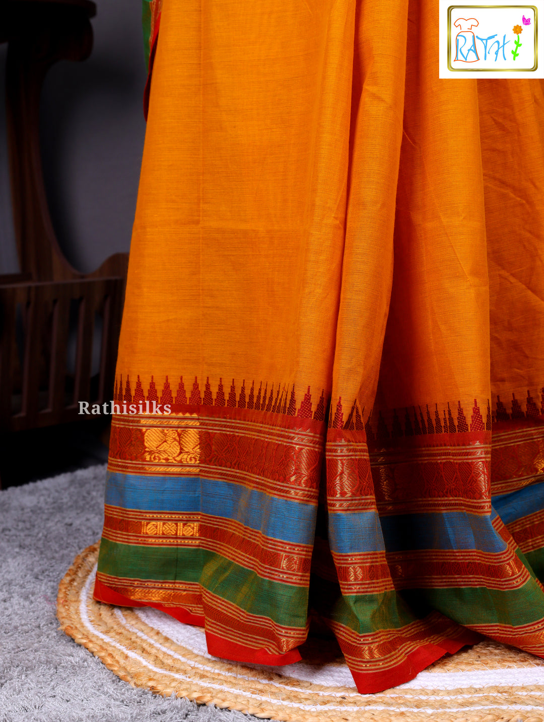 Traditional Mustard Yellow Cotton Saree