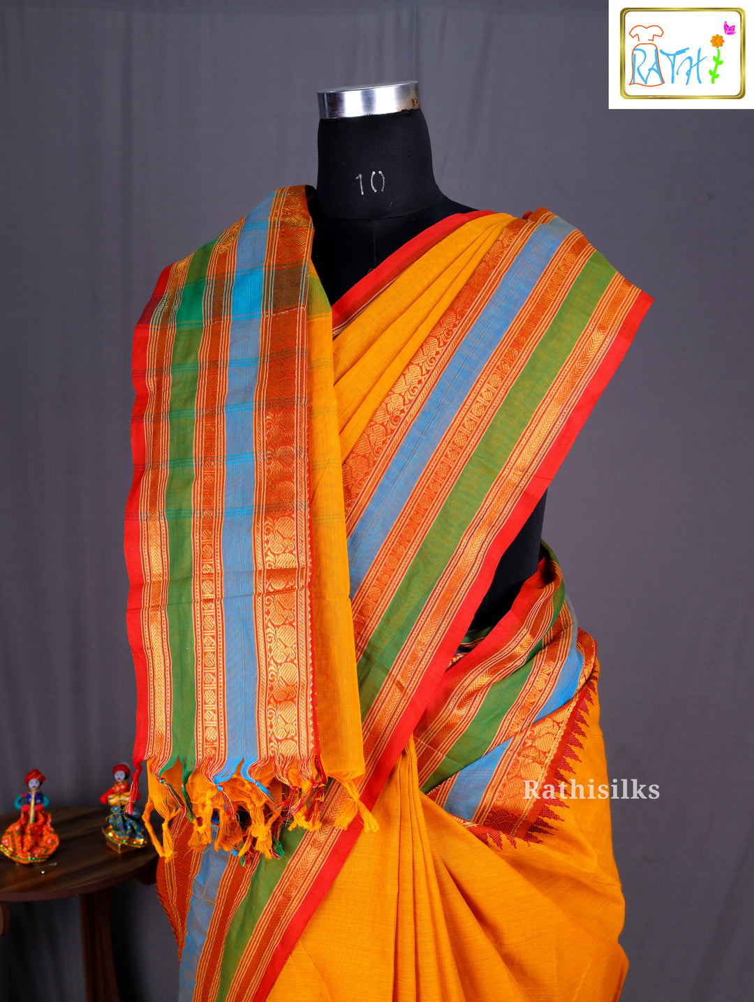 Traditional Mustard Yellow Cotton Saree