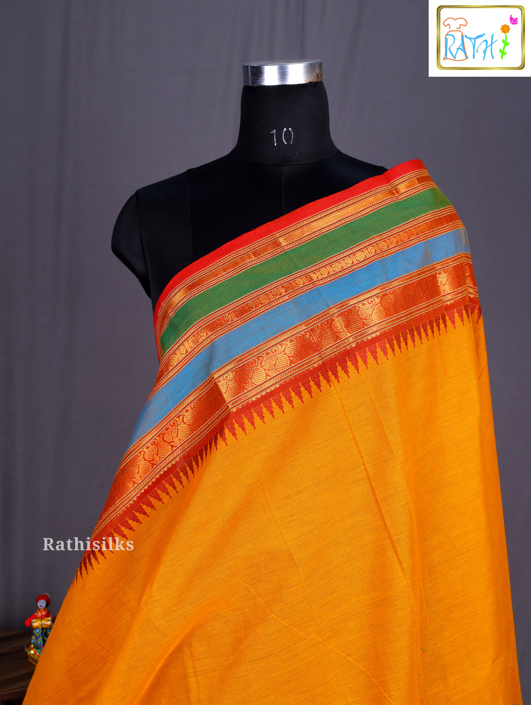 Traditional Mustard Yellow Cotton Saree