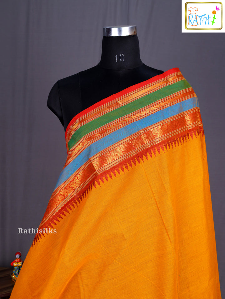 Traditional Mustard Yellow Cotton Saree