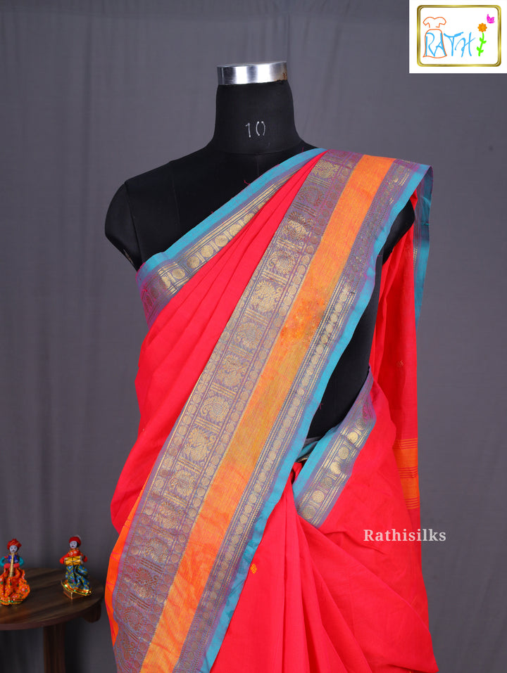 Traditional Red Cotton Saree