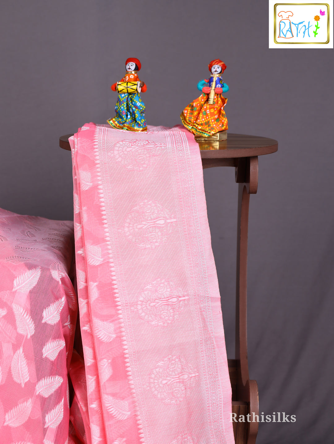 Elegant Baby Pink Synthetic Saree