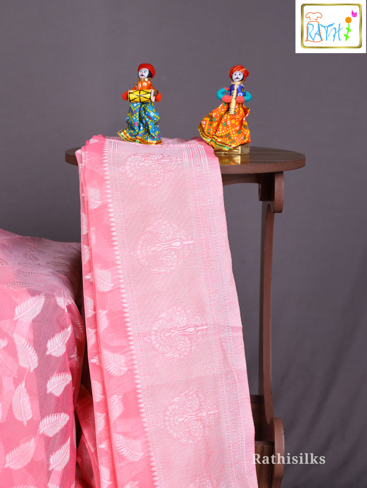 Elegant Baby Pink Synthetic Saree