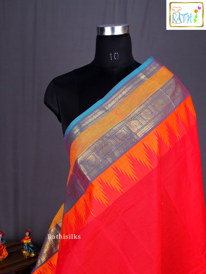 Traditional Red Cotton Saree