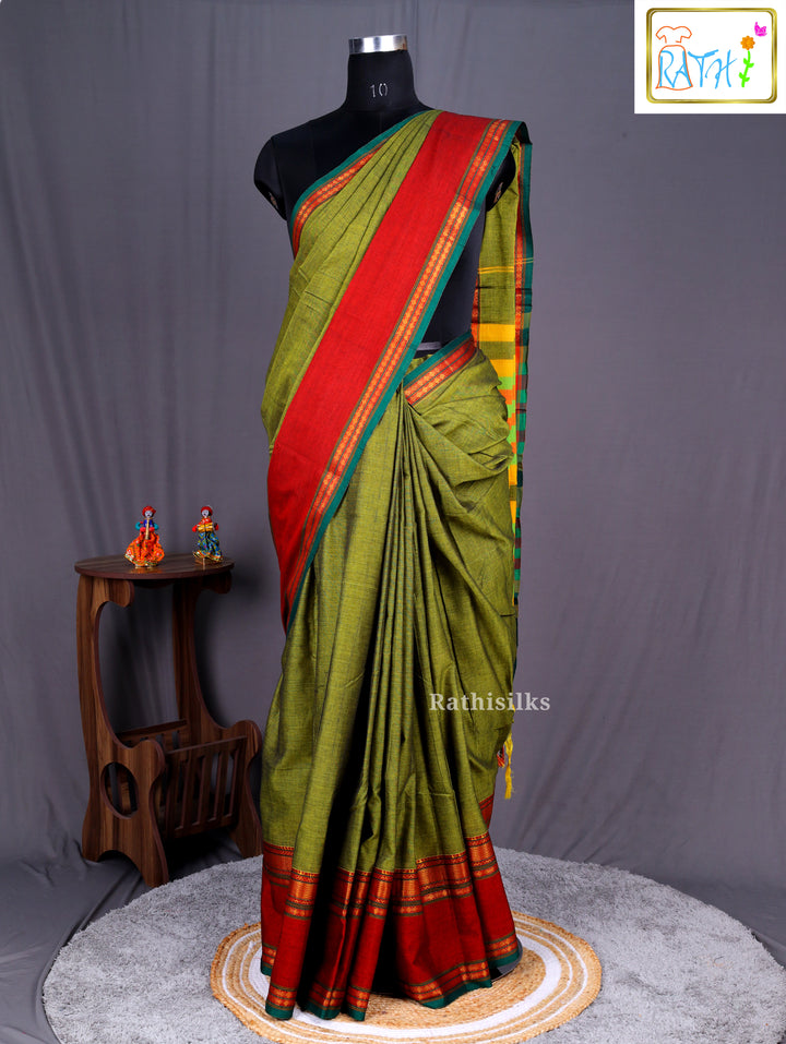 Traditional Green Cotton Saree
