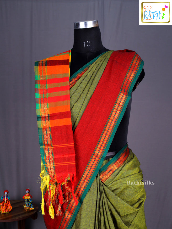 Traditional Green Cotton Saree